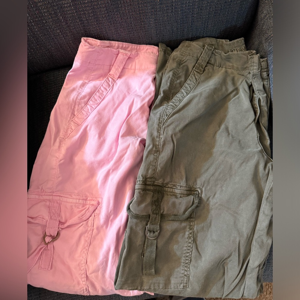 EUC AE Dreamy Drape Stretch Super High-Waisted Cargo Baggy Wide-Leg Pants Size 0